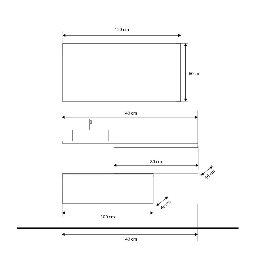 Set mobilier baie suspendat imitatie lemn inchis/alb, lavoar alb pe blat și oglindă, 140 cm, SaviniDue Jupiter