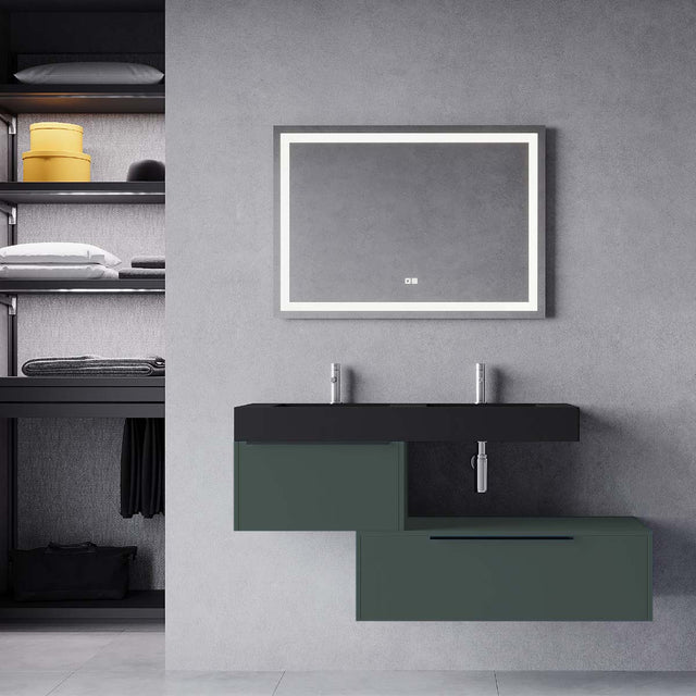Set mobilier baie suspendat verde italia, lavoar negru mat și oglinda, 140 cm, SaviniDue Iconica