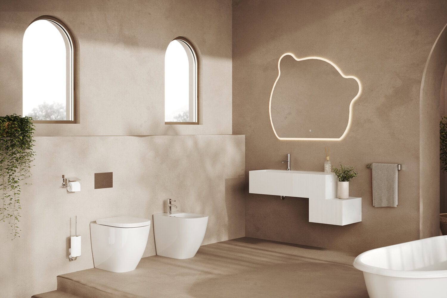 Set mobilier cu 2 corpuri și lavoar de 60 cm SaviniDue, colecția Roma, alb