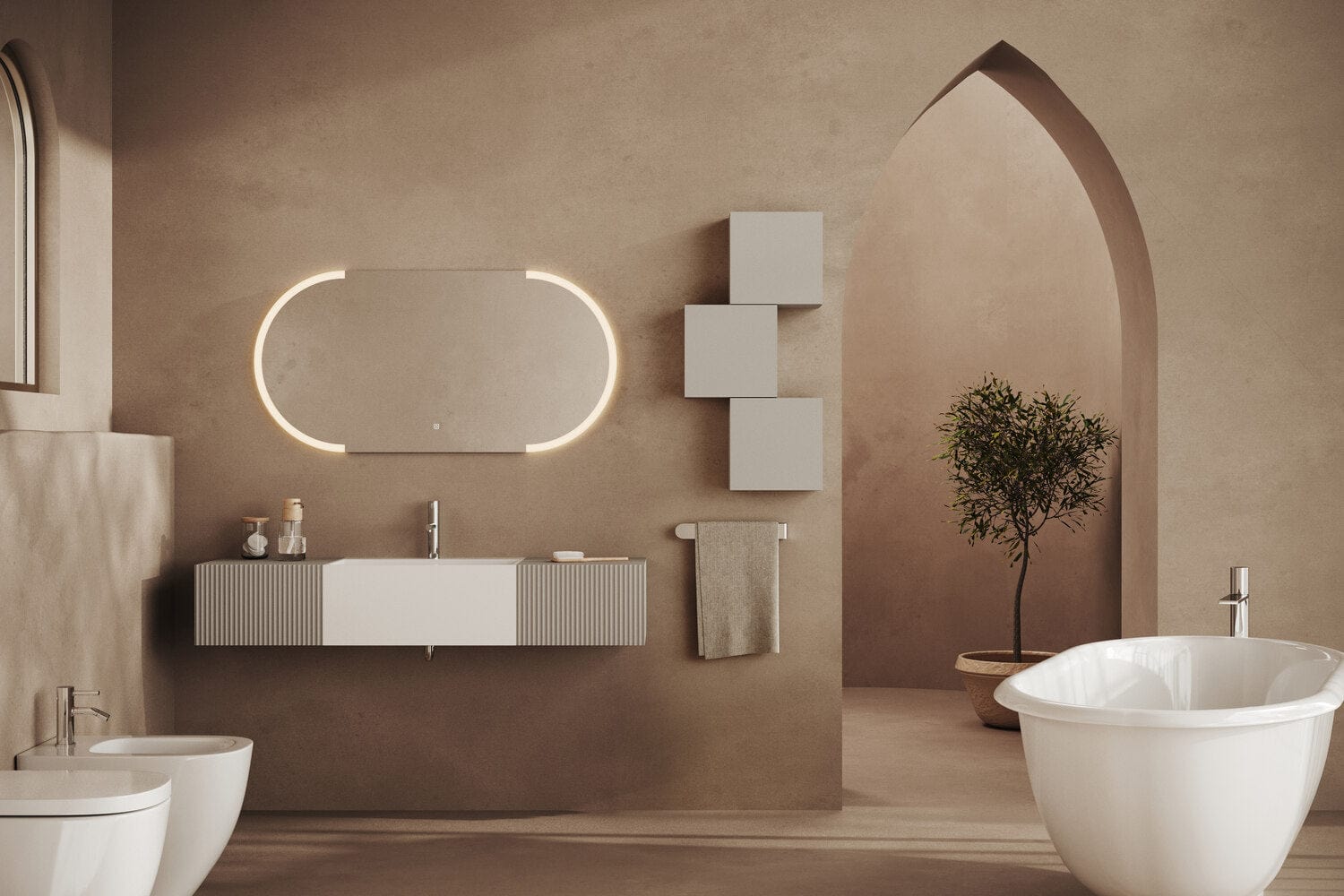 Set mobilier cu 2 corpuri și lavoar de 60 cm SaviniDue, colecția Roma, gri