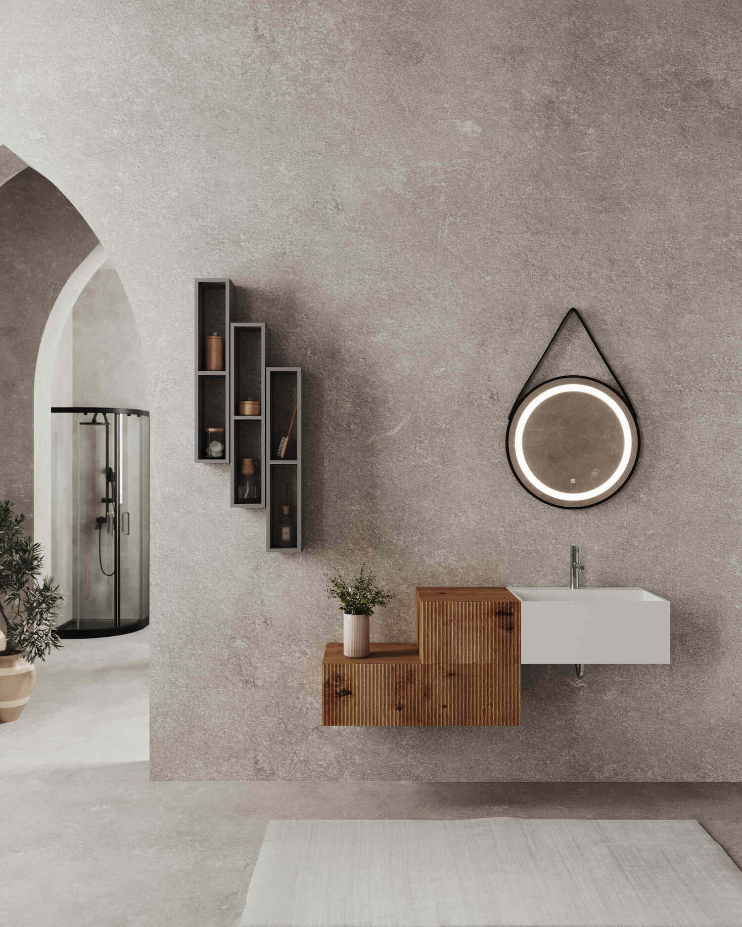 Set mobilier cu 3 corpuri și lavoar de 60 cm SaviniDue, colecția Roma, lemn închis