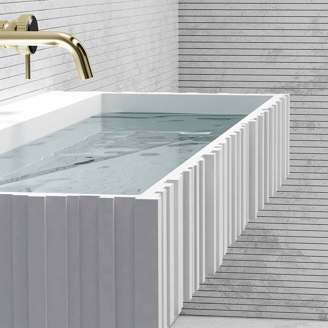 Set mobilier cu lavoar pe perete, raft si oglinda, din compozit, 120 cm, alb mat, cu riflaje, MonBlari