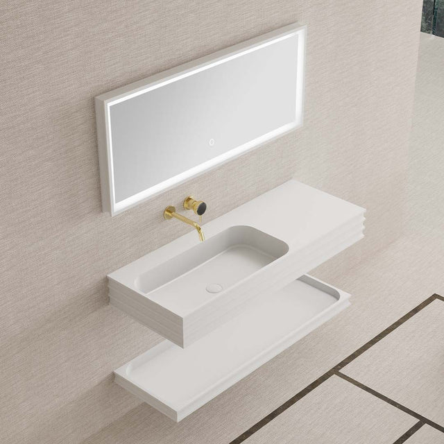 Set mobilier de baie cu lavoar pozitionat pe stanga, raft si oglinda, 80 cm, din compozit, alb, MonBlari