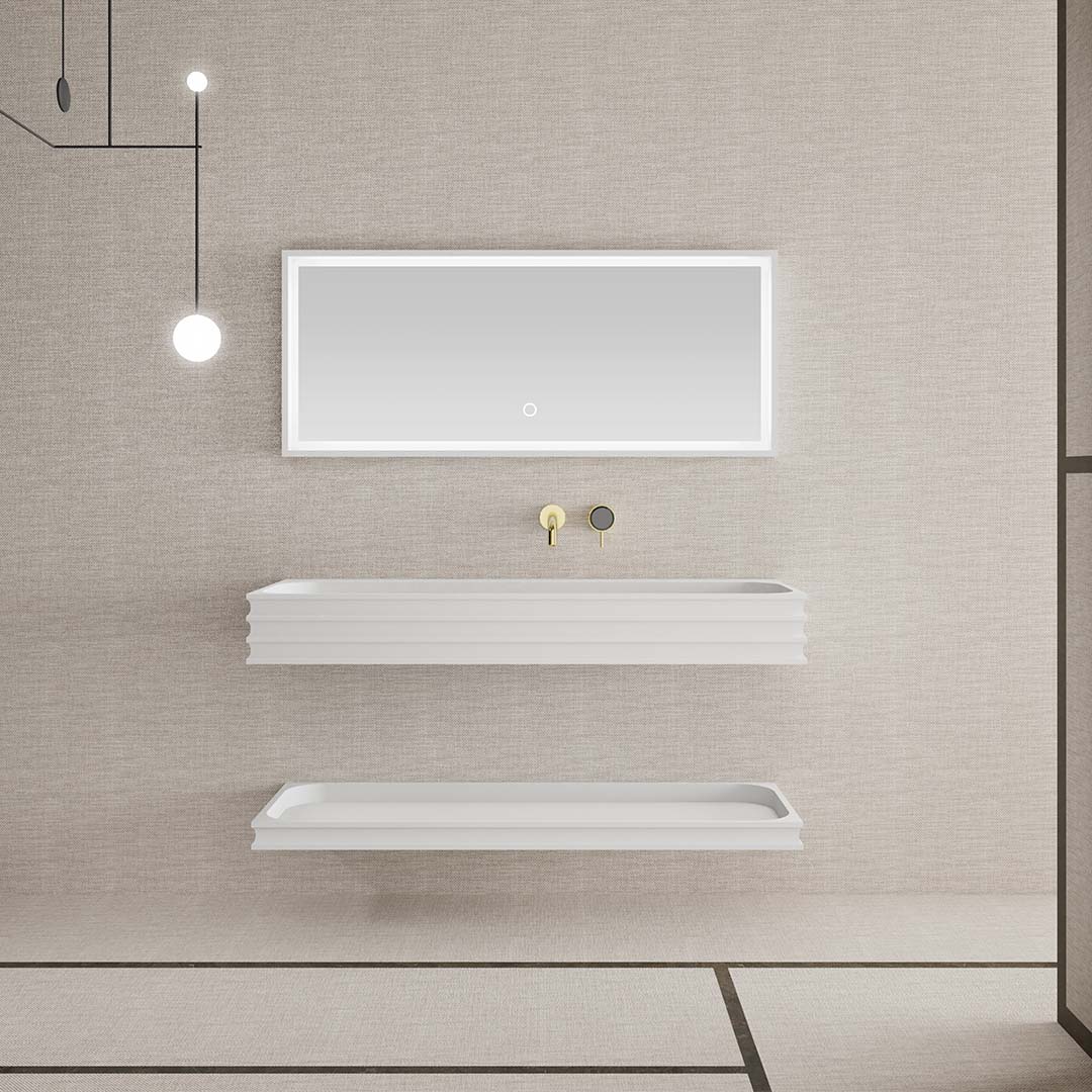 Set mobilier de baie cu lavoar, raft si oglinda, 80 cm, din compozit, alb, MonBlari