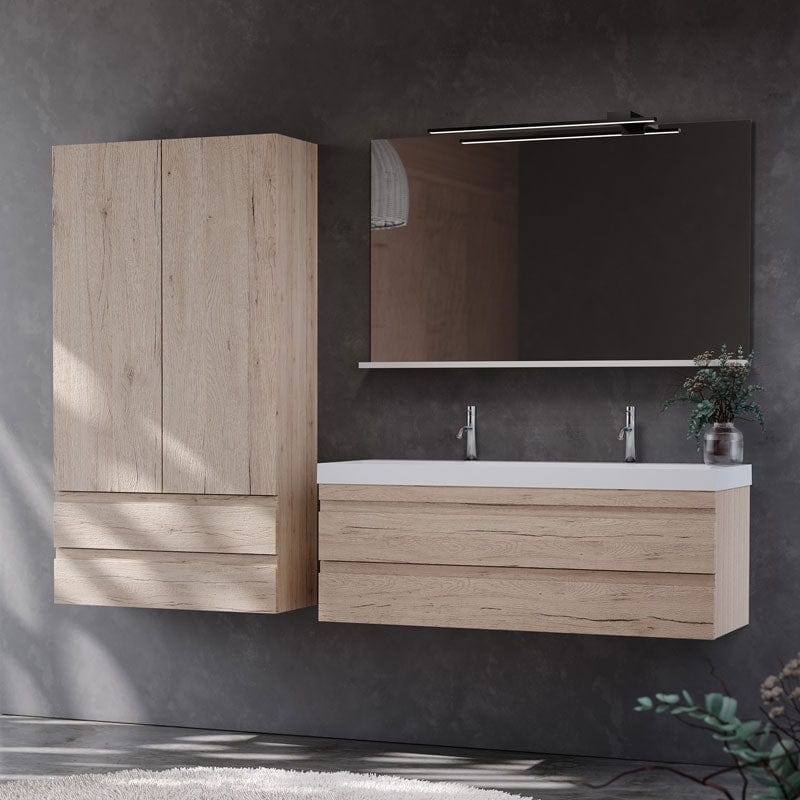 Set mobilier suspendat si lavoar, Kolpasan, Naomi, 120 cm, stejar