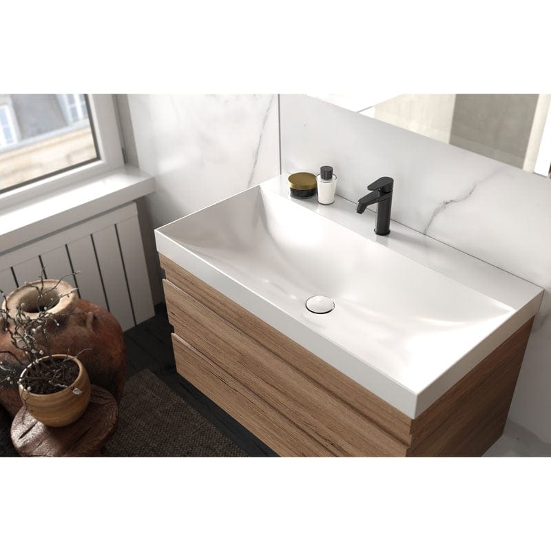 Set mobilier suspendat si lavoar, Kolpasan, Naomi, 80 cm, stejar