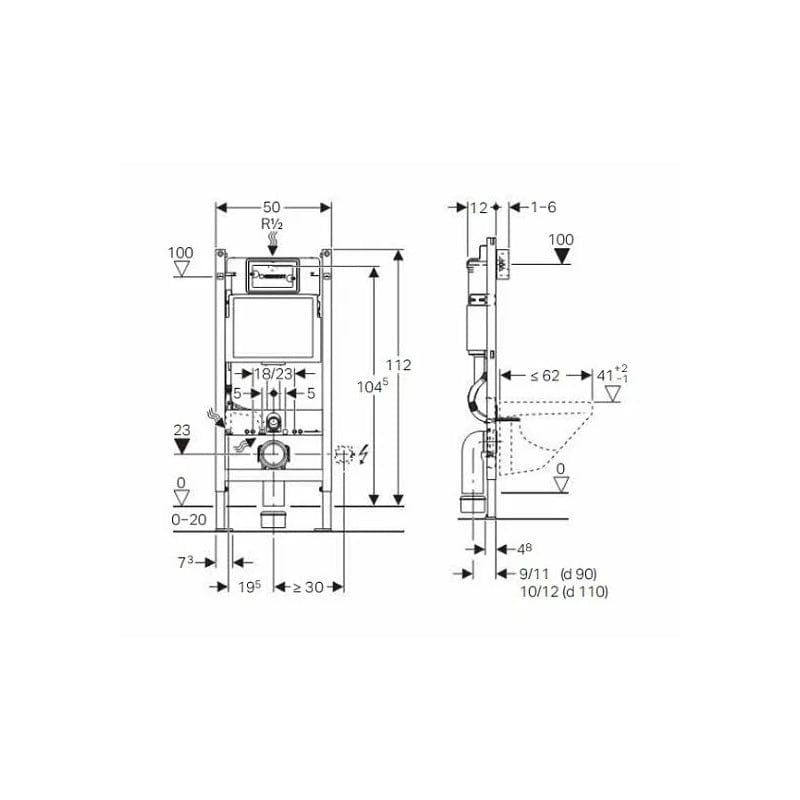 Set rezervor incastrat Geberit, Duofix, cu set fixare si clapeta cromat lucios, Delta 20, pentru vas WC suspendat