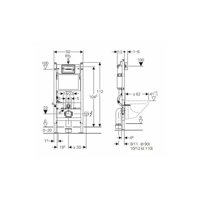 Set rezervor WC incastrat Geberit, Duofix, cu set de fixare si clapeta Delta 20, pentru vas WC suspendat