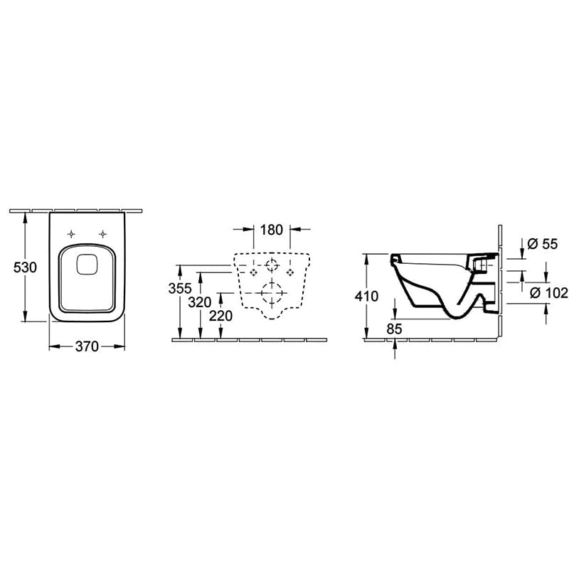 Set vas WC dreptunghiular, suspendat Villeroy & Boch, Arhitectura, direct flush, cu capac soft close, quick release, alb
