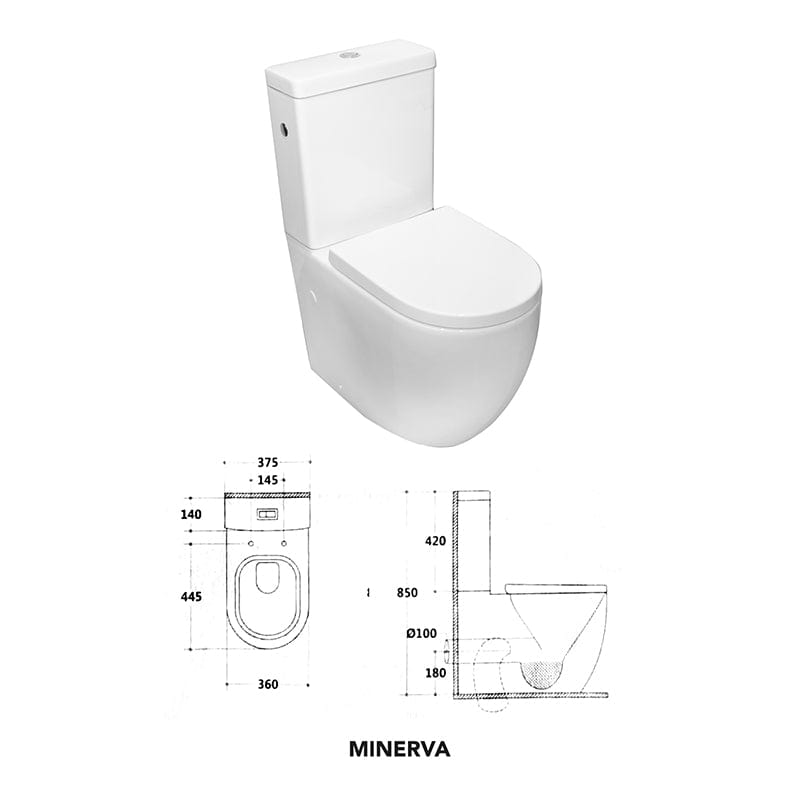 Set vas WC Minerva, cu rezervor și capac rimless, stativ
