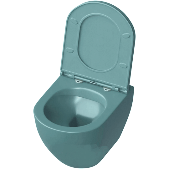 Set vas wc rimless suspendat, semirotund, Foglia Oslo și capac softclose verde turcoaz mat