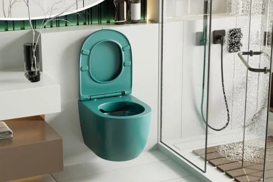 Set vas wc rimless suspendat, semirotund, Foglia Oslo și capac softclose verde turcoaz mat
