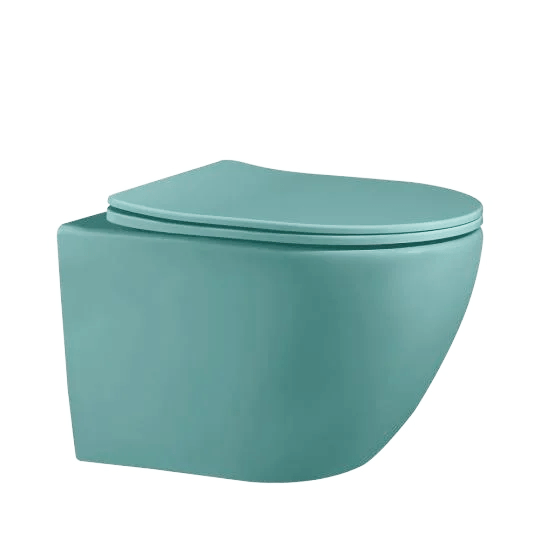Set vas wc rimless suspendat, semirotund, Foglia Oslo și capac softclose verde turcoaz mat