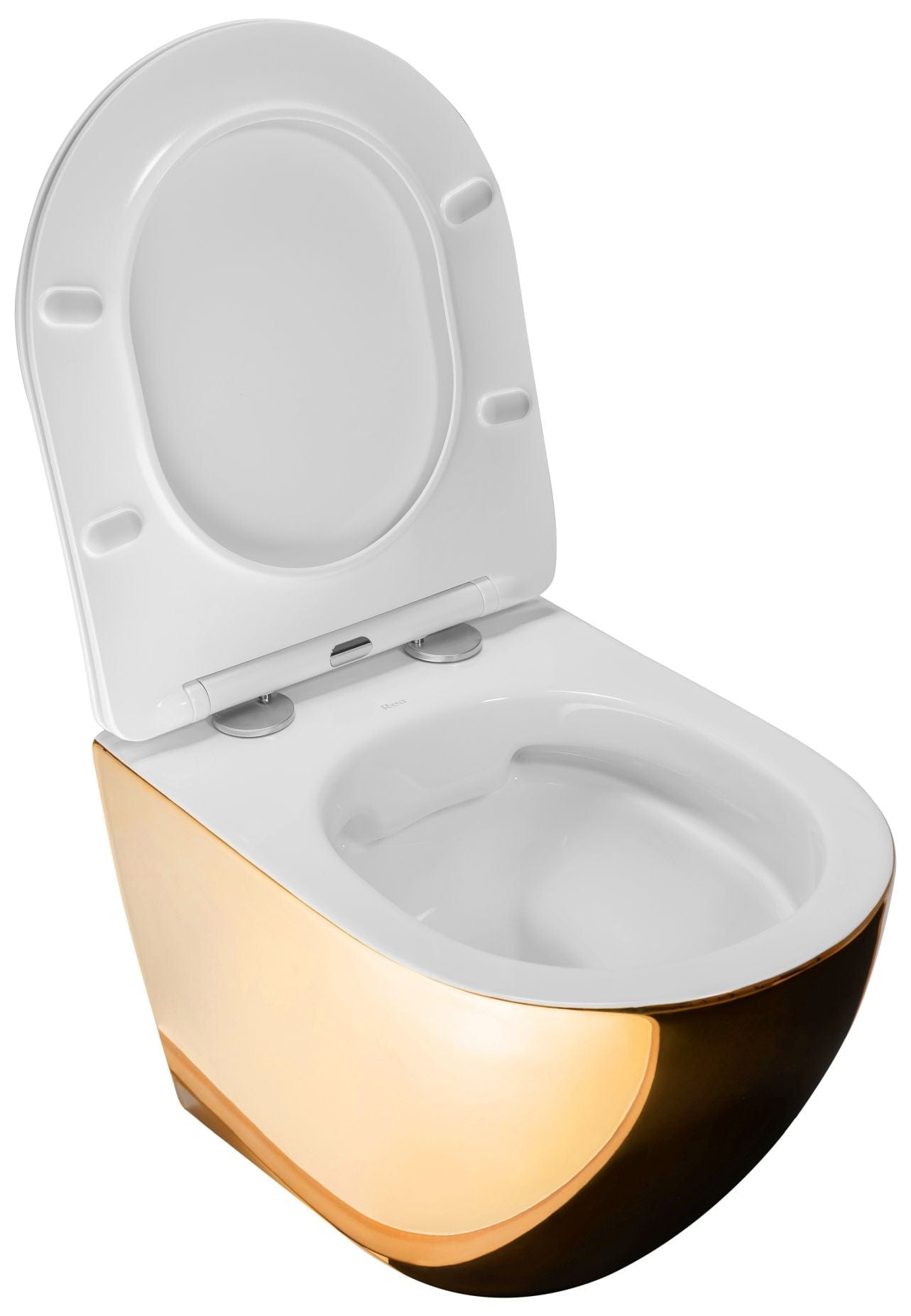 Set vas WC suspendabil rimless Rea Carlo auriu lucios şi capac soft close alb