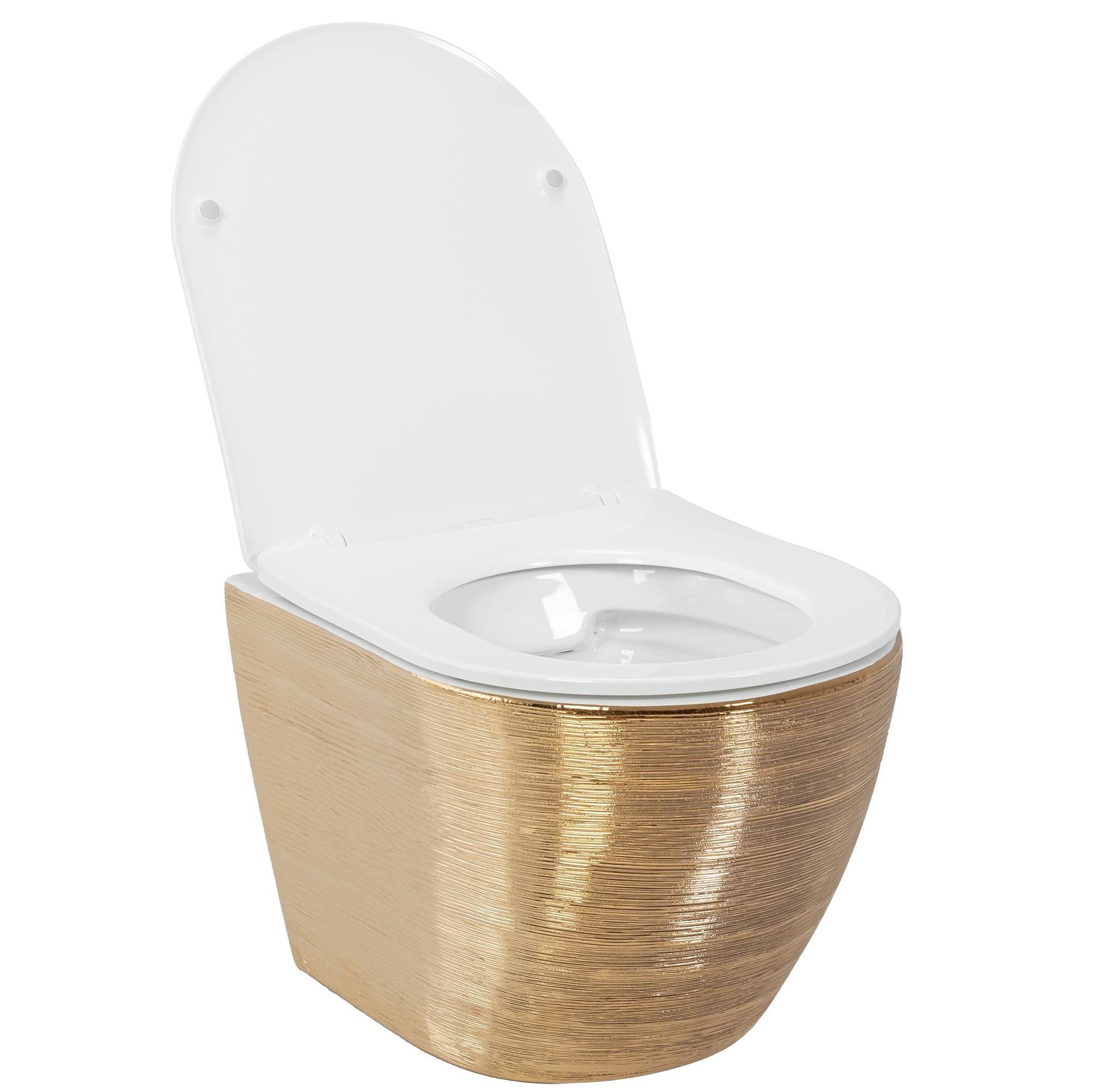 Set vas WC suspendabil rimless Rea Carlo auriu periat şi capac soft close alb