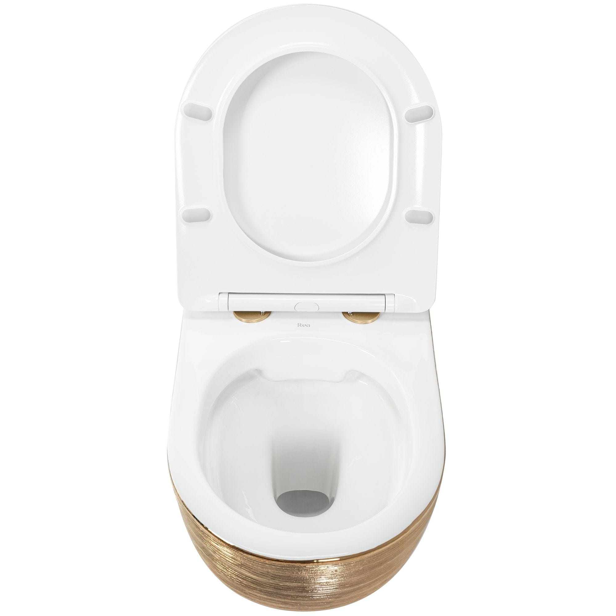 Set vas WC suspendabil rimless Rea Carlo auriu periat şi capac soft close alb