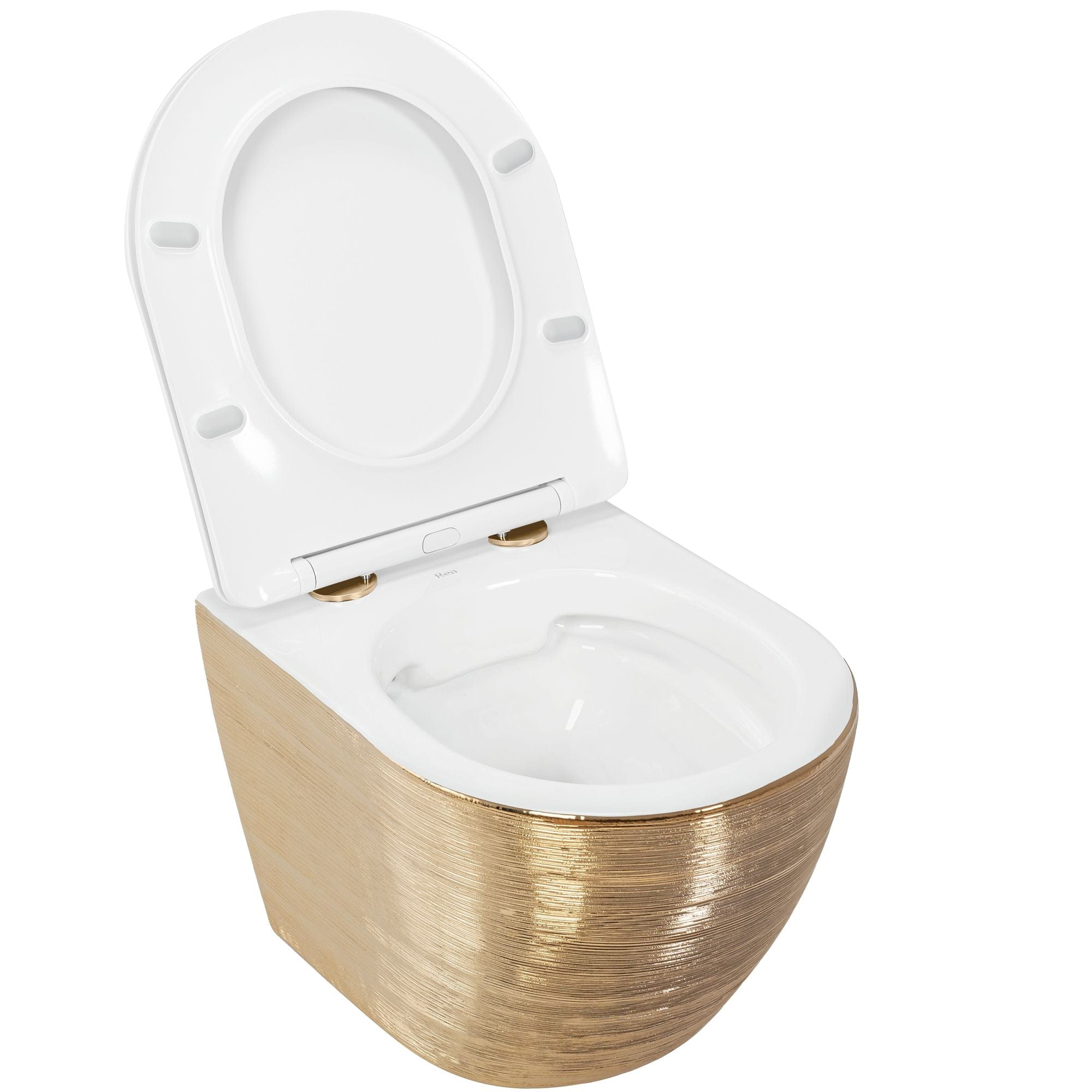 Set vas WC suspendabil rimless Rea Carlo auriu periat şi capac soft close alb