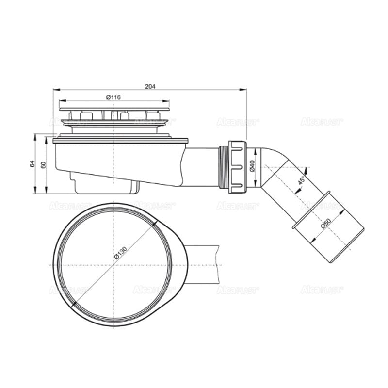 Sifon cădiță Alcaplast, diametru de 90 mm, crom