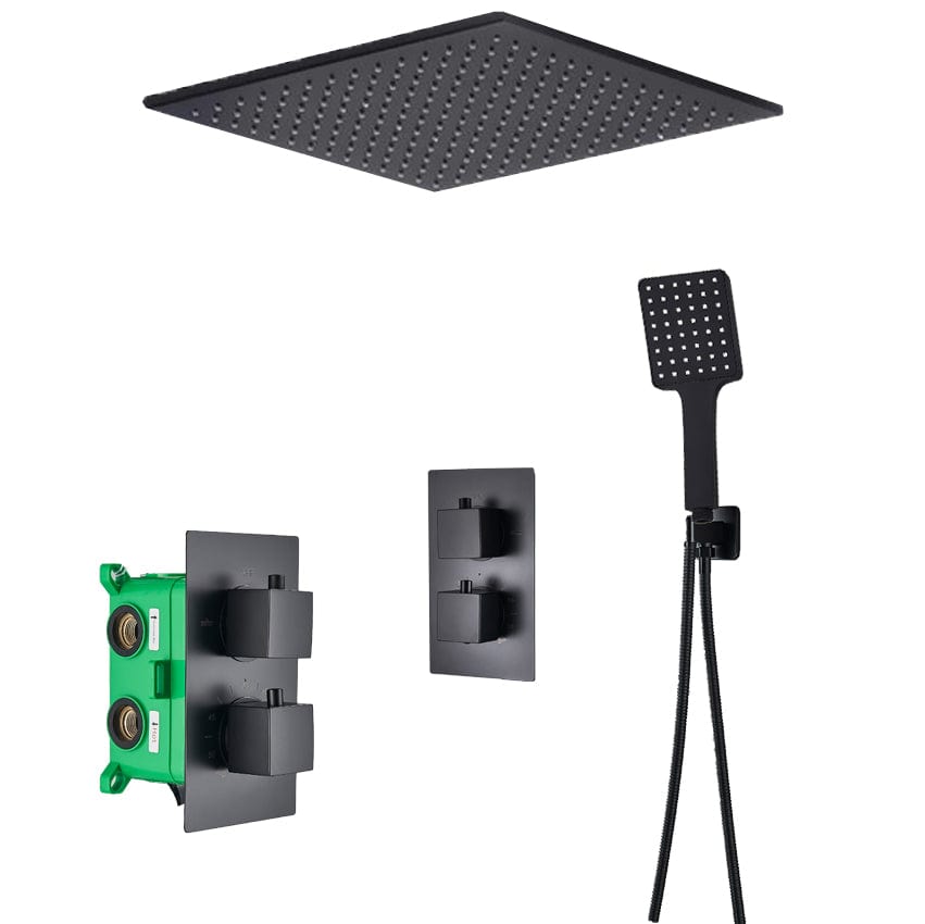 Sistem de dus Rainfall, incastrat in tavan cu termostat, para patrata 50 cm, 2 functii de curgere, negru mat, cod 1407