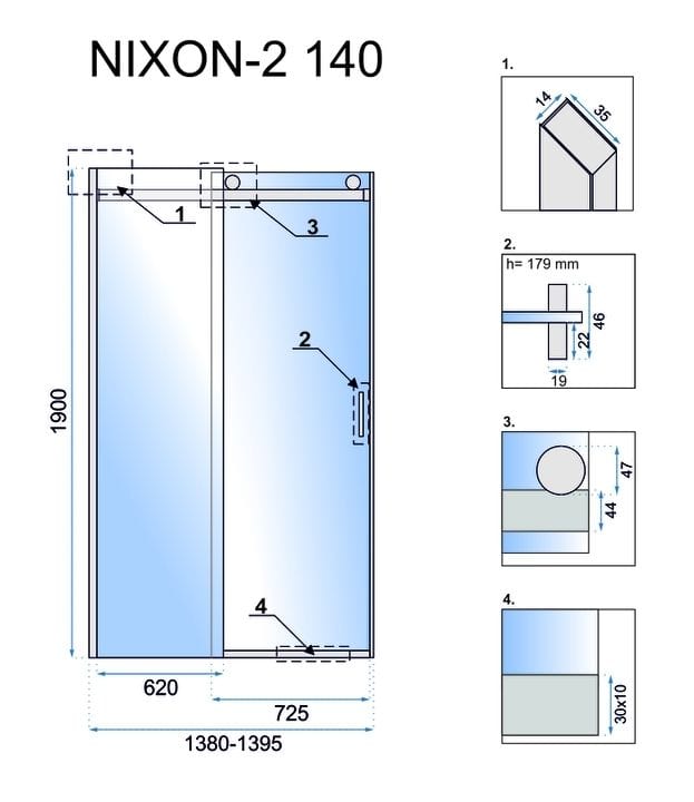 Ușă pentru duș Rea Nixon-2, crom, 140 cm dreapta