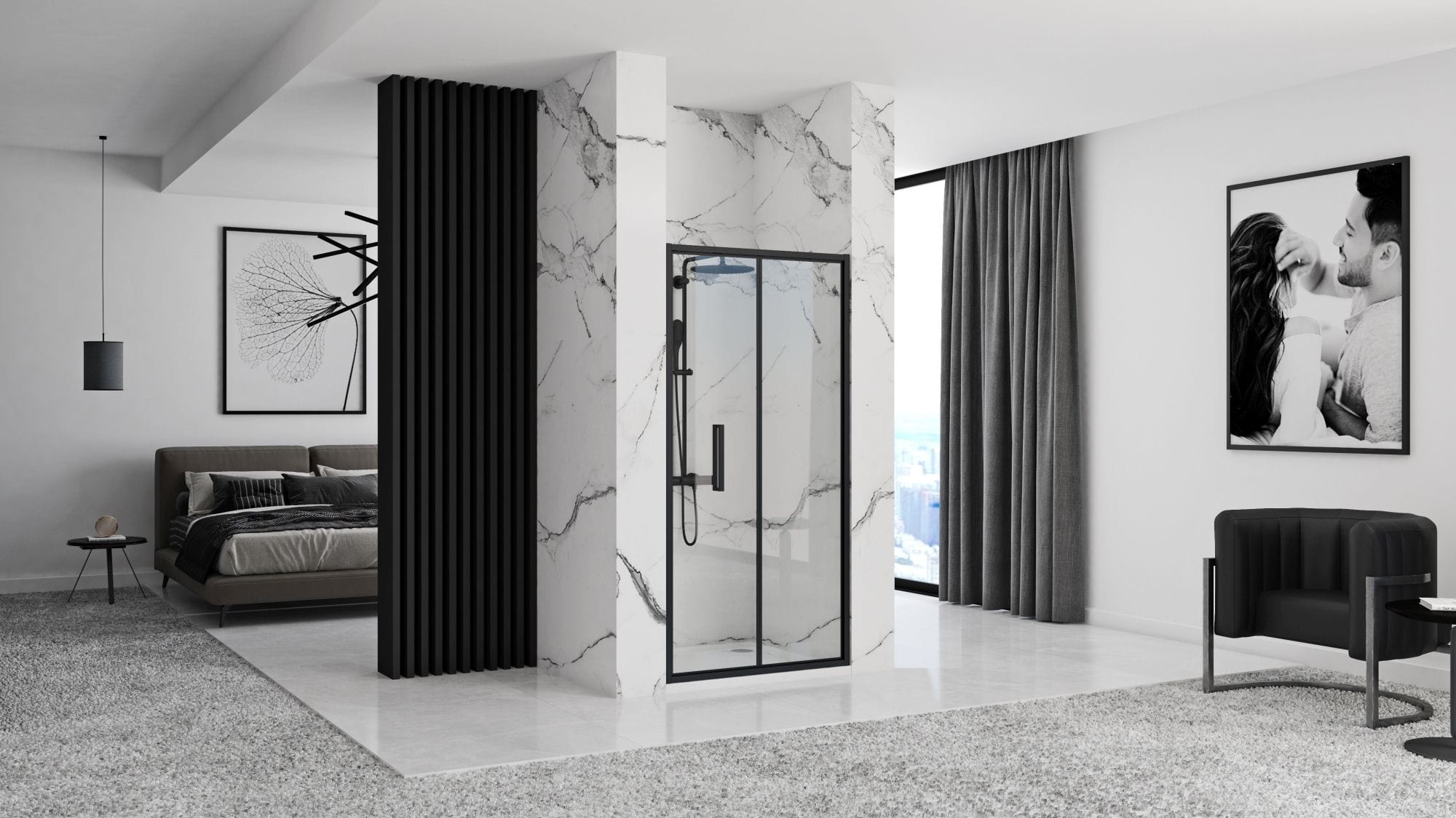 Ușă pentru duș Rea Rapid Fold, negru, 90 cm