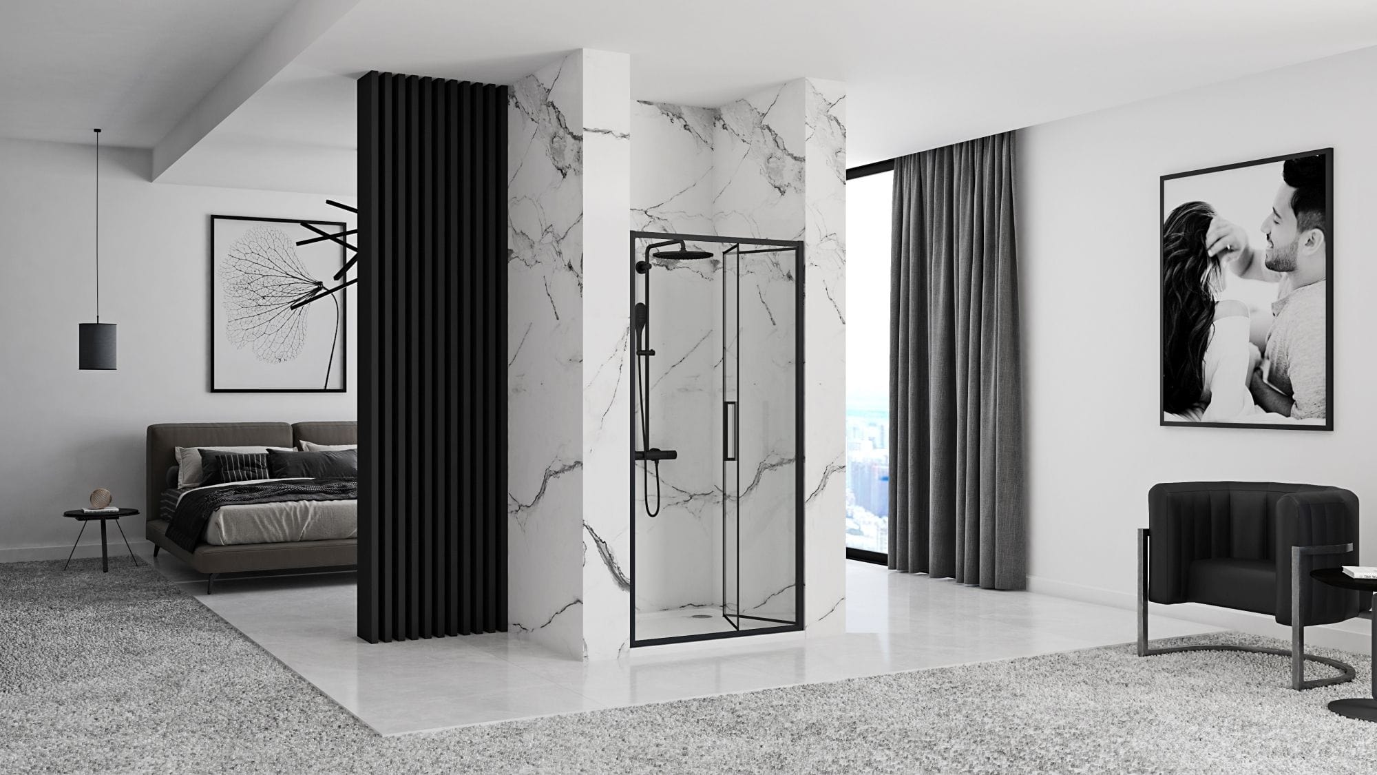 Ușă pentru duș Rea Rapid Fold, negru, 90 cm