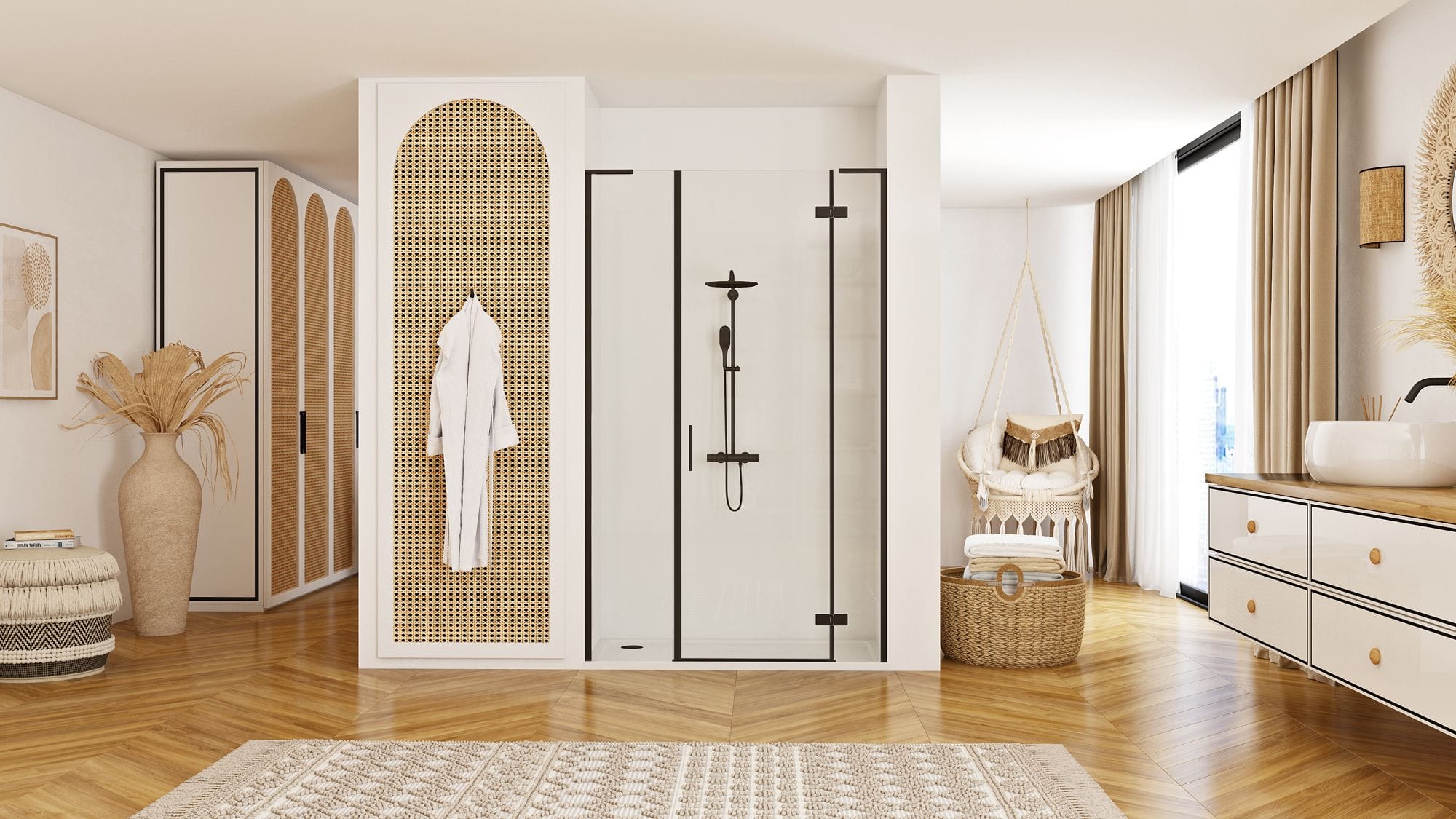 Usa pentru dus Rea Hugo, negru mat, 130 cm