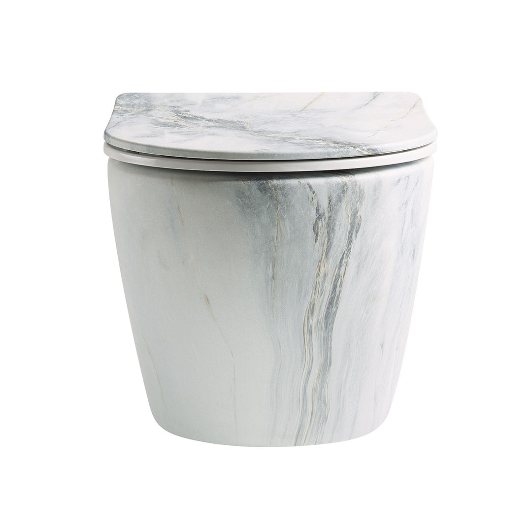 Vas WC Braga, montaj suspendat, din ceramica sanitara, rimless, quick release si soft close, imitatie marmura Blue vein, Elysium