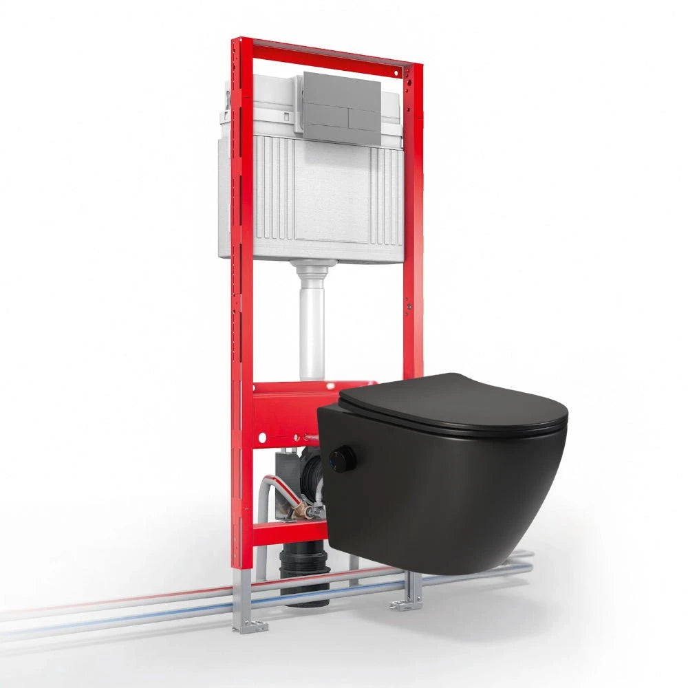 Vas wc negru suspendat Foglia cu functie de bideu, semirotund, rimless,  baterie negru mat