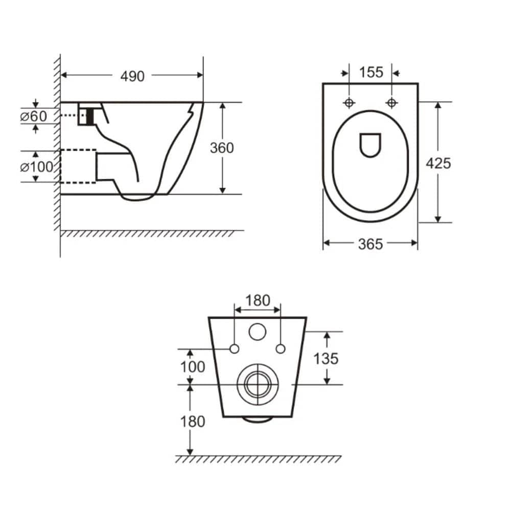 Vas wc suspendat Foglia cu functie de bideu, semirotund, rimless, negru mat