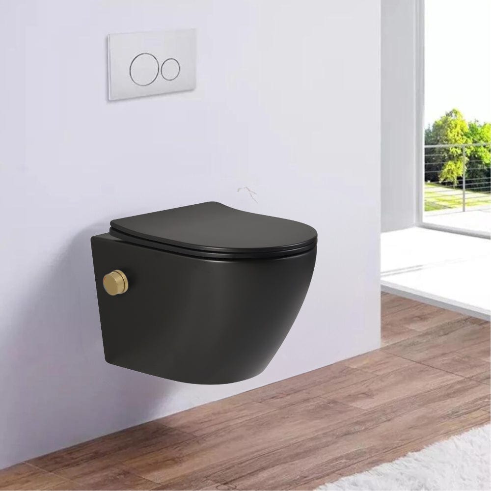 Vas wc suspendat Foglia cu functie de bideu, semirotund, rimless, negru mat
