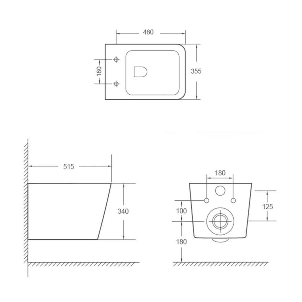 Vas wc suspendat Foglia, dreptunghiular cu functie de bideu, rimless,  baterie auriu mat