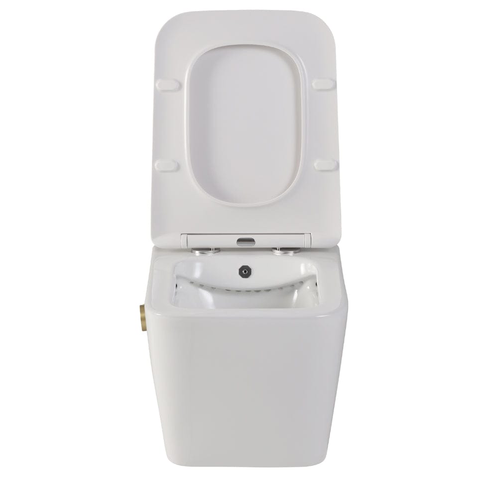 Vas wc suspendat Foglia, dreptunghiular cu functie de bideu, rimless,  baterie auriu mat