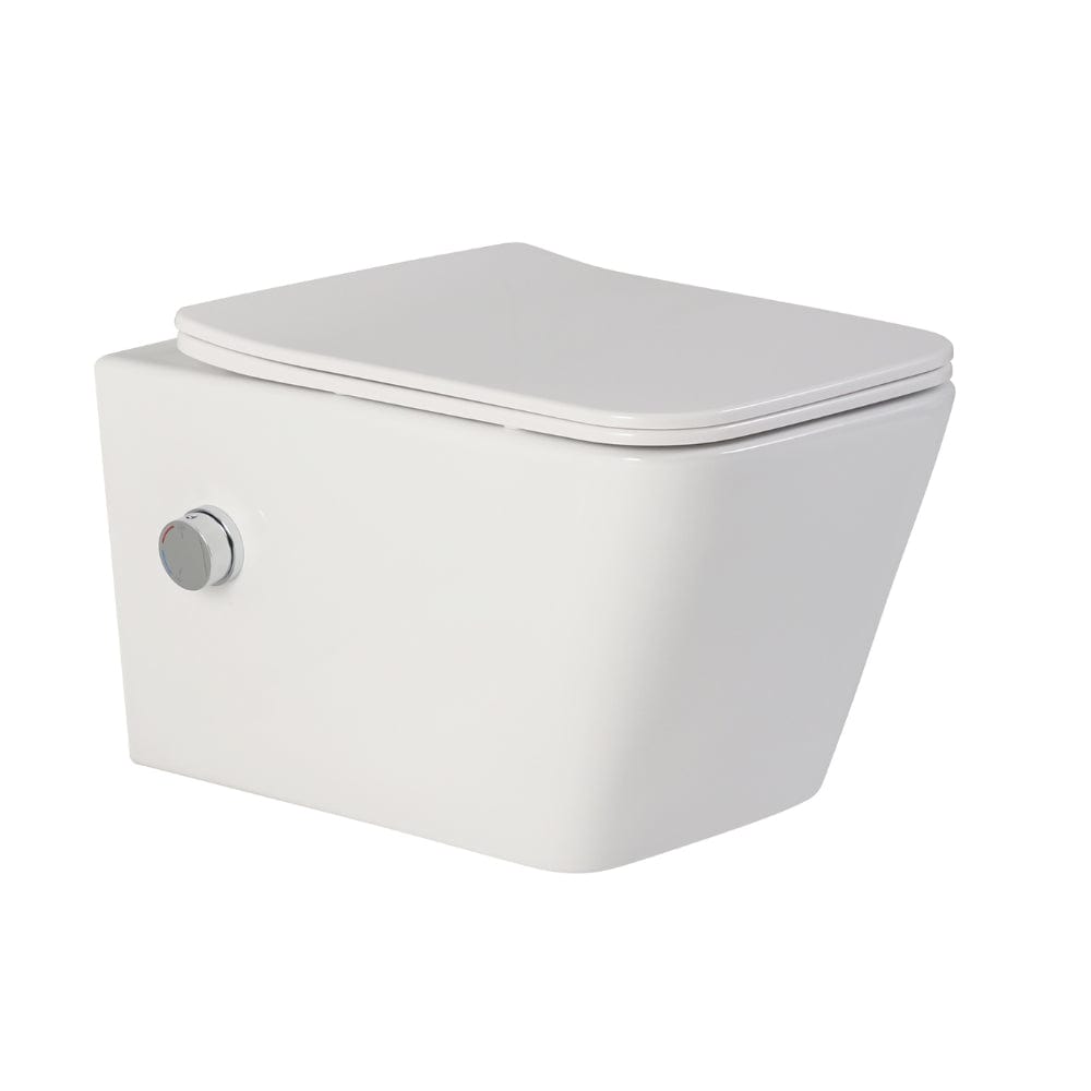 Vas wc suspendat Foglia, dreptunghiular cu functie de bideu, rimless,  baterie crom