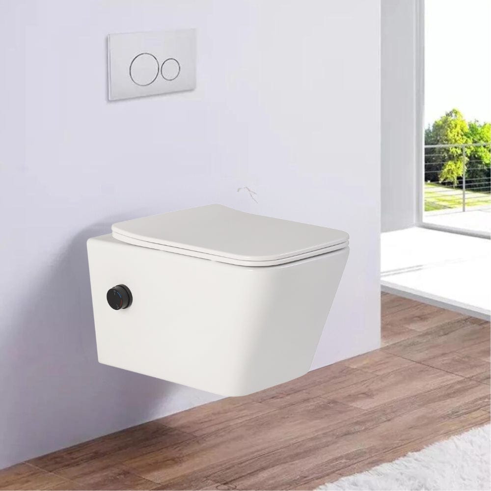 Vas wc suspendat Foglia, dreptunghiular cu functie de bideu, rimless,  baterie negru mat