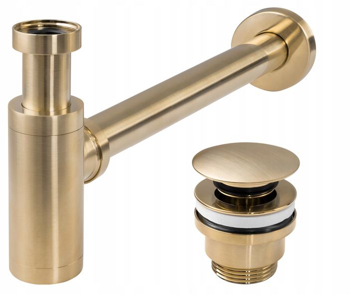 Sifon Decorativ Pentru Lavoar Rea Si Ventil Universal Cu Click-clack Auriu Mat