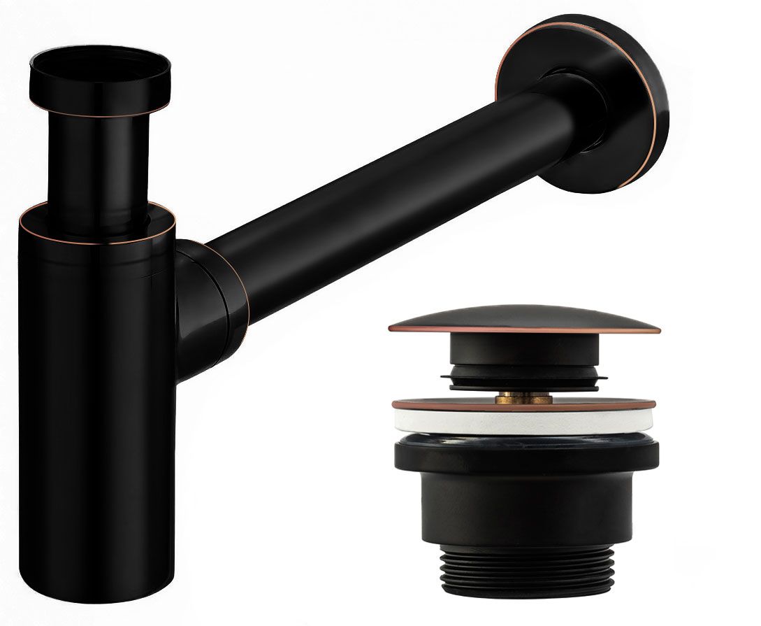 Sifon Decorativ Pentru Lavoar Rea Si Ventil Universal Cu Click-clack Negru Antichizat